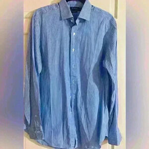 Polo Ralph Lauren Blue/White Striped Button Down Shirt Cotton 16 34/35 Classic